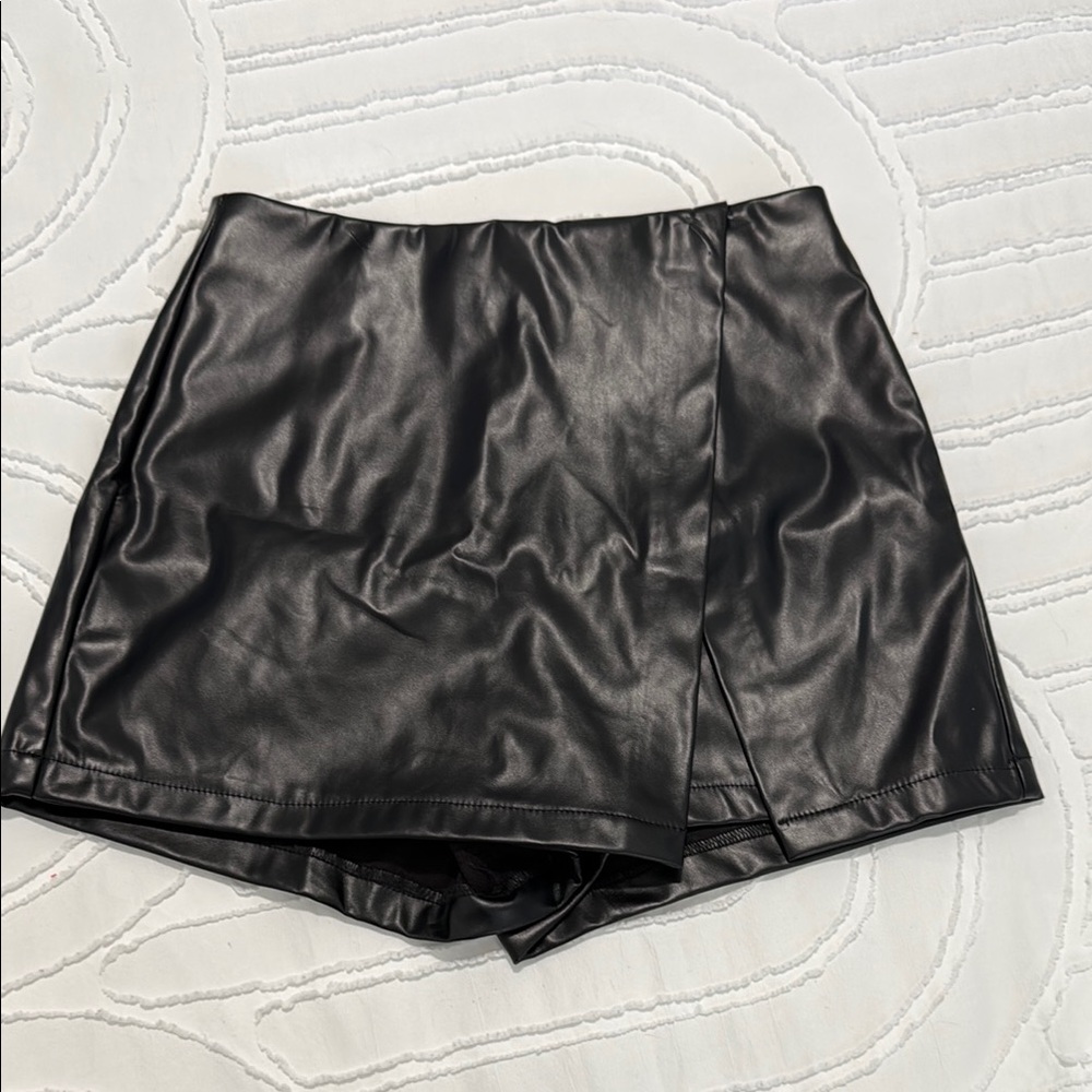 Black Faux Leather Mini Skort